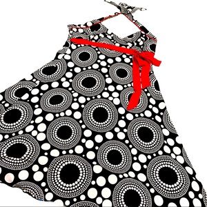 Retro Polka Dot Dress B&W with Red Bow